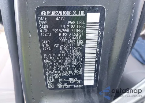 2012 Nissan Juke Sv z USA, uszkodzony, nr VIN JN8AF5MR0CT111762